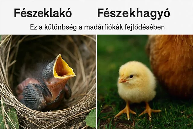 fészeklakó és fészekhagyó madárfiókák összehasonlítása képen