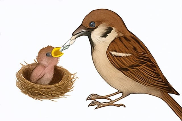 verébfióka táplálása